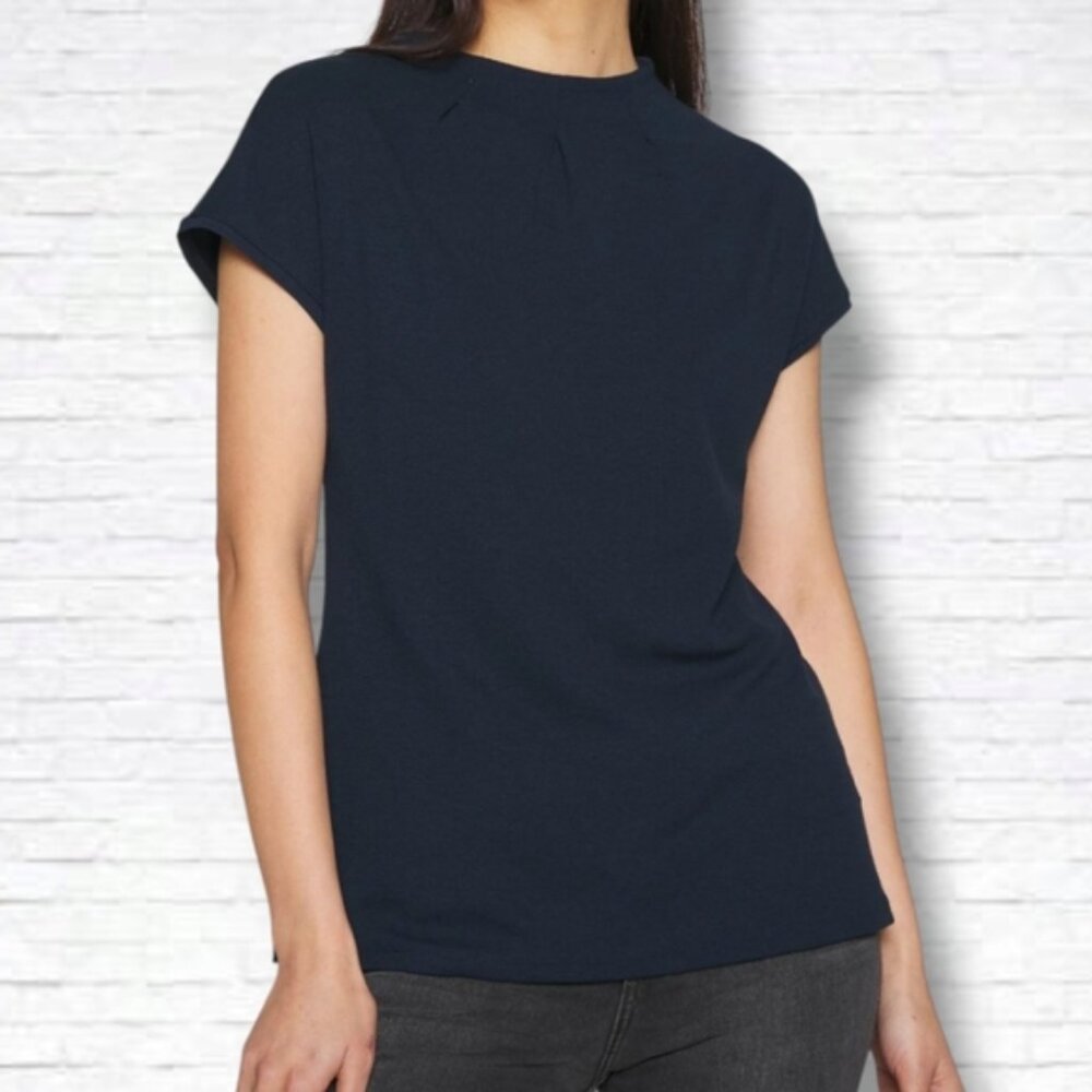 Fransa FRZaskater Basic T-shirt Navy Blue Boxy Cap Sleeve Blouse Size  L